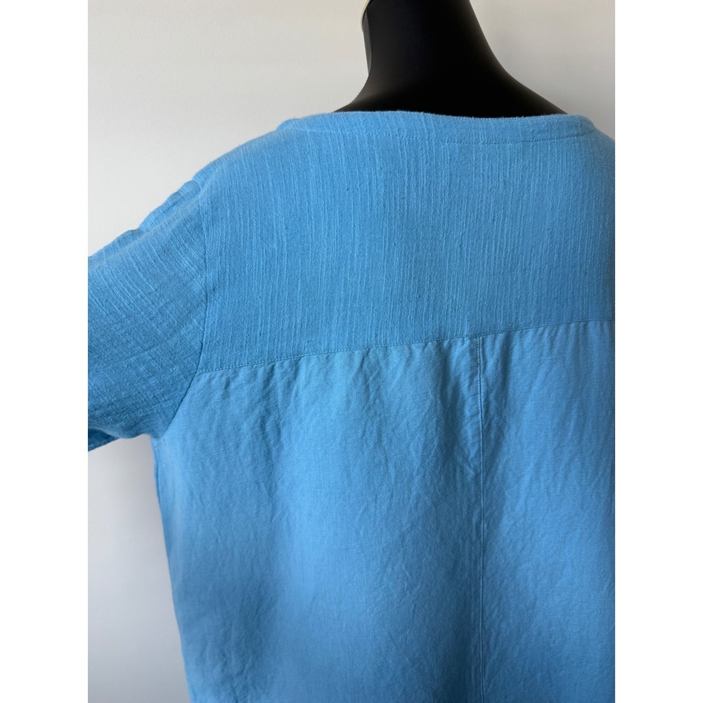 Soft Surroundings Blue Linen Blend Henley Tunic Top Asymmetrical Hem Women's 1X - Picture 8 of 13